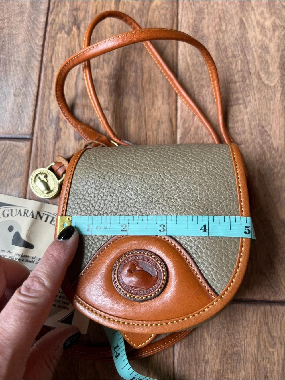Vintage Dooney & Bourke Mini Saddle Bag AWL Taupe Tan Crossbody Luxury Preppy - Picture 9 of 11